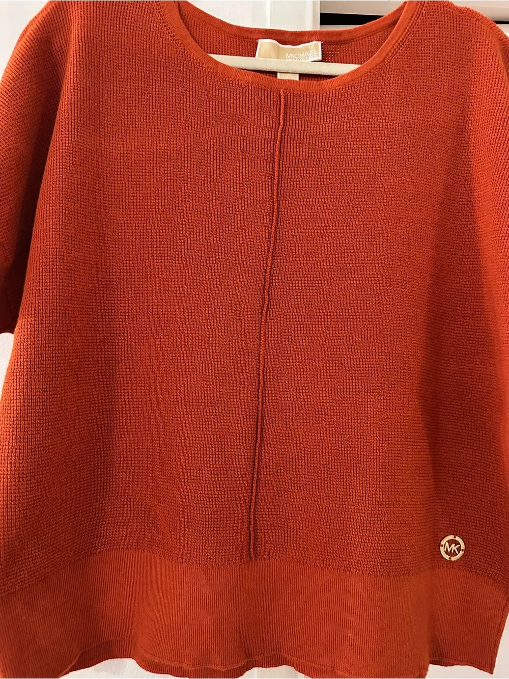 Michael Kors Short-Sleeve Knit Top in Rust Orange